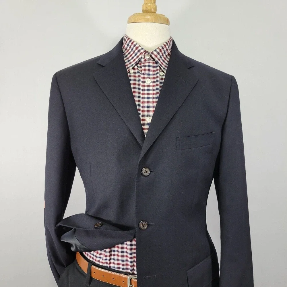Polo Ralph Lauren Mens Sport Coat Blazer Three Button Black Navy? Twill Wool 42R